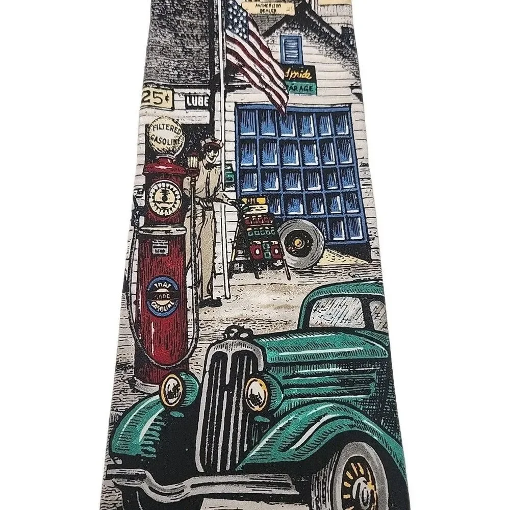 Van Heusen Silk Tie Lot of 3 Casual Americana Filling Station Lighting Village